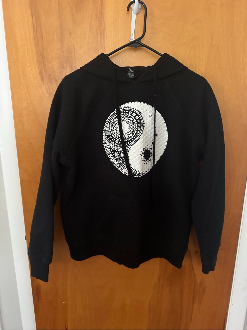 Rue21 Black Hoodie with White Mandala Yin Yang Print